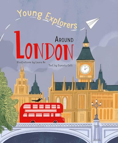 Book cover illustration featuring Big Ben, a red double-decker bus, and a paper airplane.