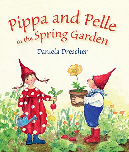Book cover: two gnomes in a garden with flowers and vegetables.