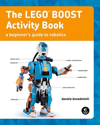 Book cover featuring a blue and white LEGO robot against a white background.