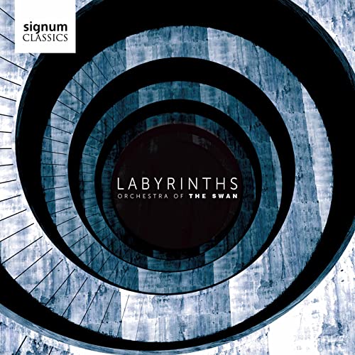 CD cover for "Labyrinths" by Orchestra of the Swan, spiral staircase.