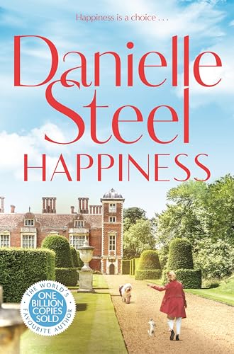 Book cover for “Happiness” by Danielle Steel, featuring a woman with dogs.