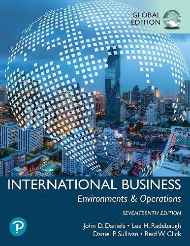 Textbook cover for "International Business" with a globe and city skyline.