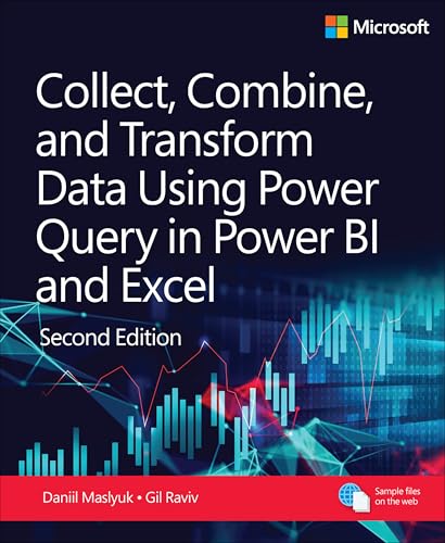 Book cover titled Collect, Combine, and Transform Data Using Power Query in Power BI.