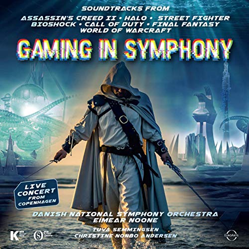 CD cover: hooded figure with swords, orchestral gaming soundtrack theme.