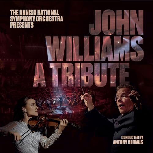 A violinist and conductor perform with an orchestra in the background on this album cover.