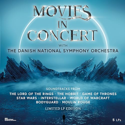 Vinyl album cover featuring a blue landscape with jagged mountains and a glowing ring.