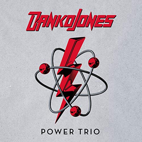 Danko Jones logo above a red lightning bolt inside an atom symbol on gray background.
