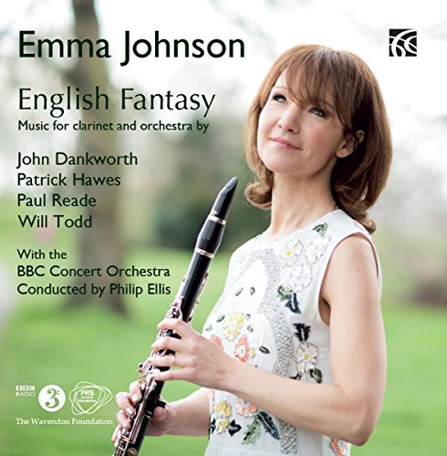 CD cover featuring Emma Johnson holding a clarinet, with orchestral details.