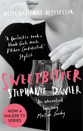 Book cover: "Sweetbitter" with a woman, wine glass, and pink text.