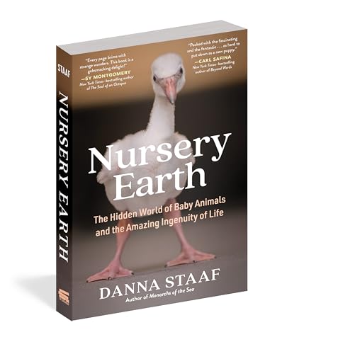 Book cover titled Nursery Earth featuring a photo of a white baby bird.