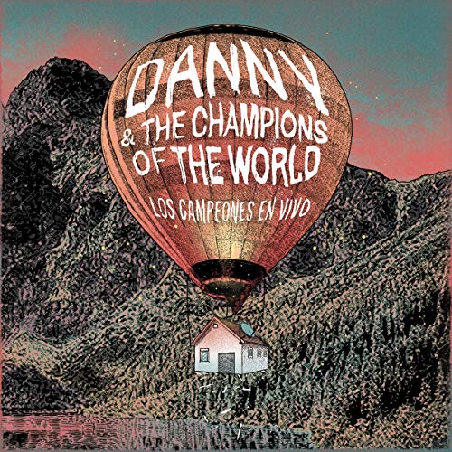 "Album cover featuring a hot air balloon above a small house and mountains."