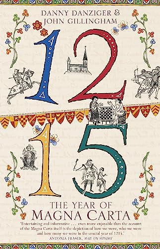 Book cover for “1215: The Year of Magna Carta” with illustrated numbers and scenes.