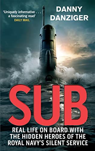 Book cover: submarine emerging from stormy seas, red title "SUB".