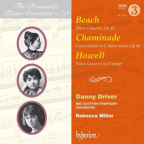 CD cover featuring three portraits of composers with text listing concertos and performers.