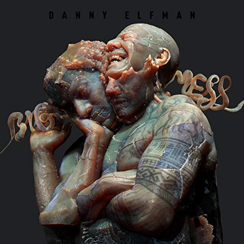 Album cover for Danny Elfman’s “Big Mess” featuring sculpted figures embracing.