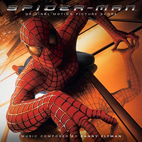 Black vinyl record with Spider-Man soundtrack by Danny Elfman in a sleeve.