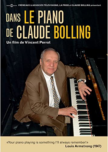 AlbumHL Claude Bolling in a brown suit sitting at a black grand piano.