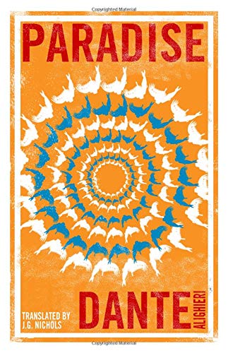 Book cover with orange background, white and blue birds in a circular spiral pattern.