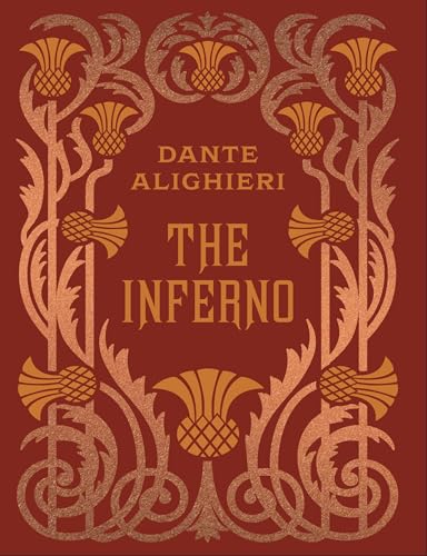 Red book cover with ornate gold floral design and title “The Inferno”.