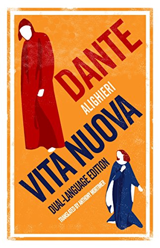 Orange book cover featuring Dante Alighieri’s “Vita Nuova,” dual-language edition.