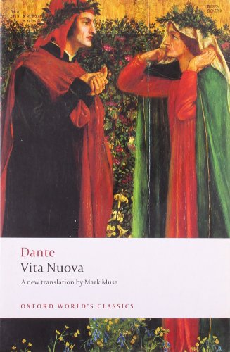 Book cover featuring a painting of Dante and Beatrice standing before a floral hedge.