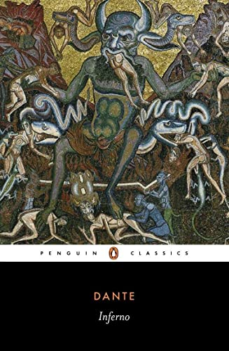 Book cover featuring a mosaic of a horned devil devouring sinners in hell.