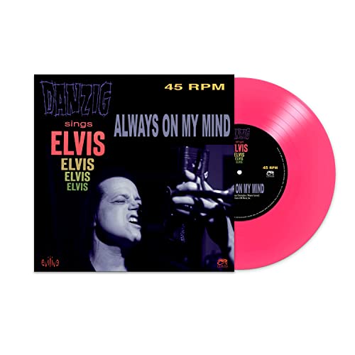 Pink vinyl record with album cover featuring Glenn Danzig singing Elvis.