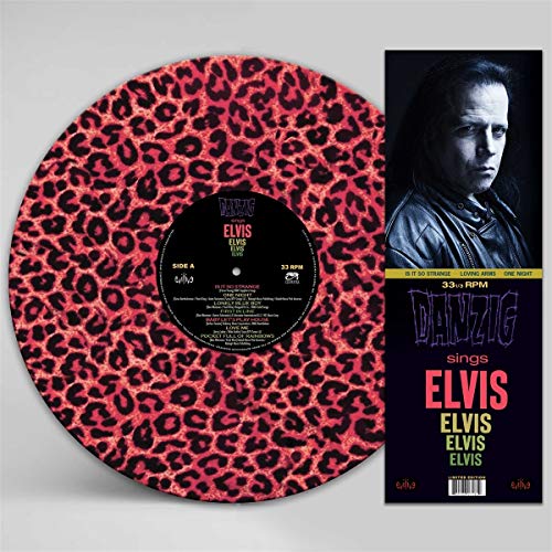 "Pink leopard-print vinyl record with black label and matching album cover featuring Danzig."