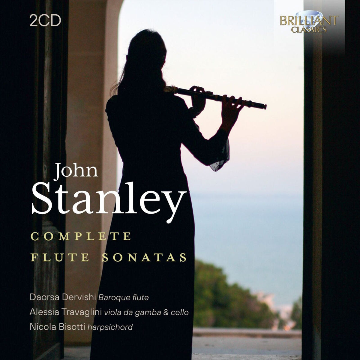 CD cover for John Stanley’s flute sonatas, featuring a musician playing.
