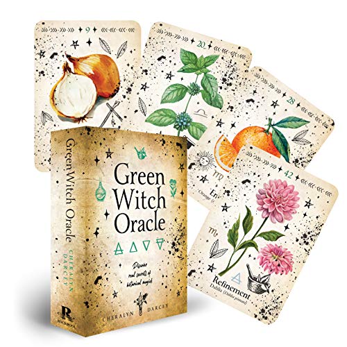 Botanical illustration oracle card deck with a gold-embossed box.