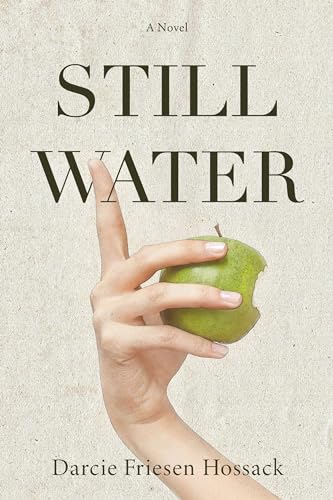 Book cover: "Stillwater" with a hand holding a bitten green apple.