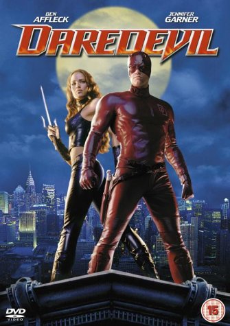 Daredevil DVD cover featuring Ben Affleck and Jennifer Garner in costume.