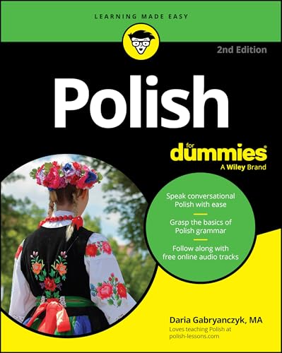 Book cover for "Polish For Dummies," 2nd Edition, with floral wreath image.