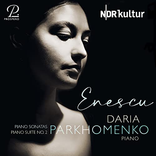 Black and white portrait of Daria Parkhomenko on a music album cover.