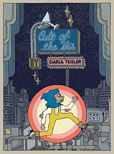Book cover: illustrated neon sign, figure on roller skates, city backdrop.