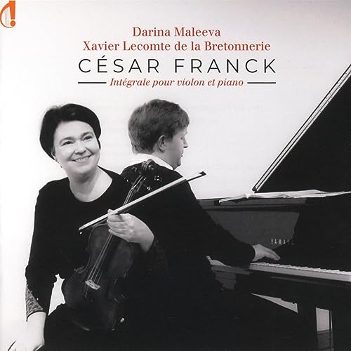 Violinist and pianist performing, album cover for César Franck’s works.