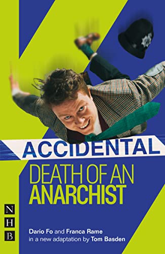 Play cover: man falling, black hat, bold text “Accidental Death of an Anarchist.”