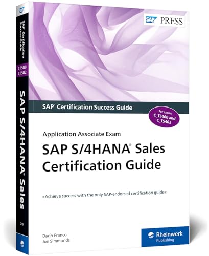Purple book cover with “SAP S/4HANA Sales Certification Guide” title.