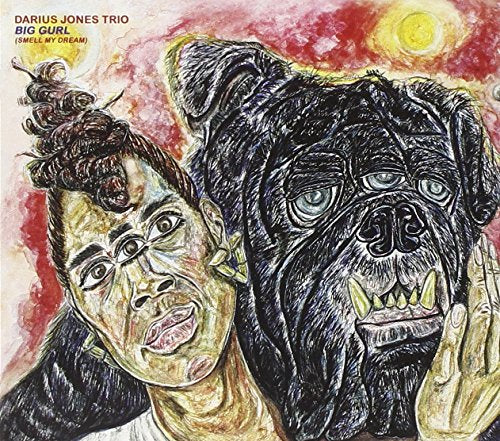 "Album cover featuring a drawn man and a large dog with sharp teeth."