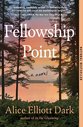 Book cover for “Fellowship Point” with a forest and lake scene.