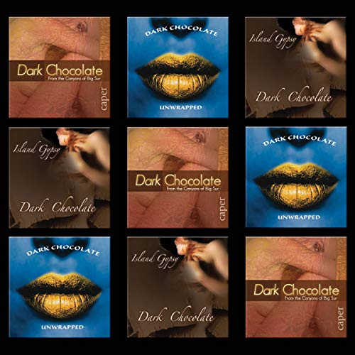 Nine square boxes of dark chocolate with lip-shaped gold foil.