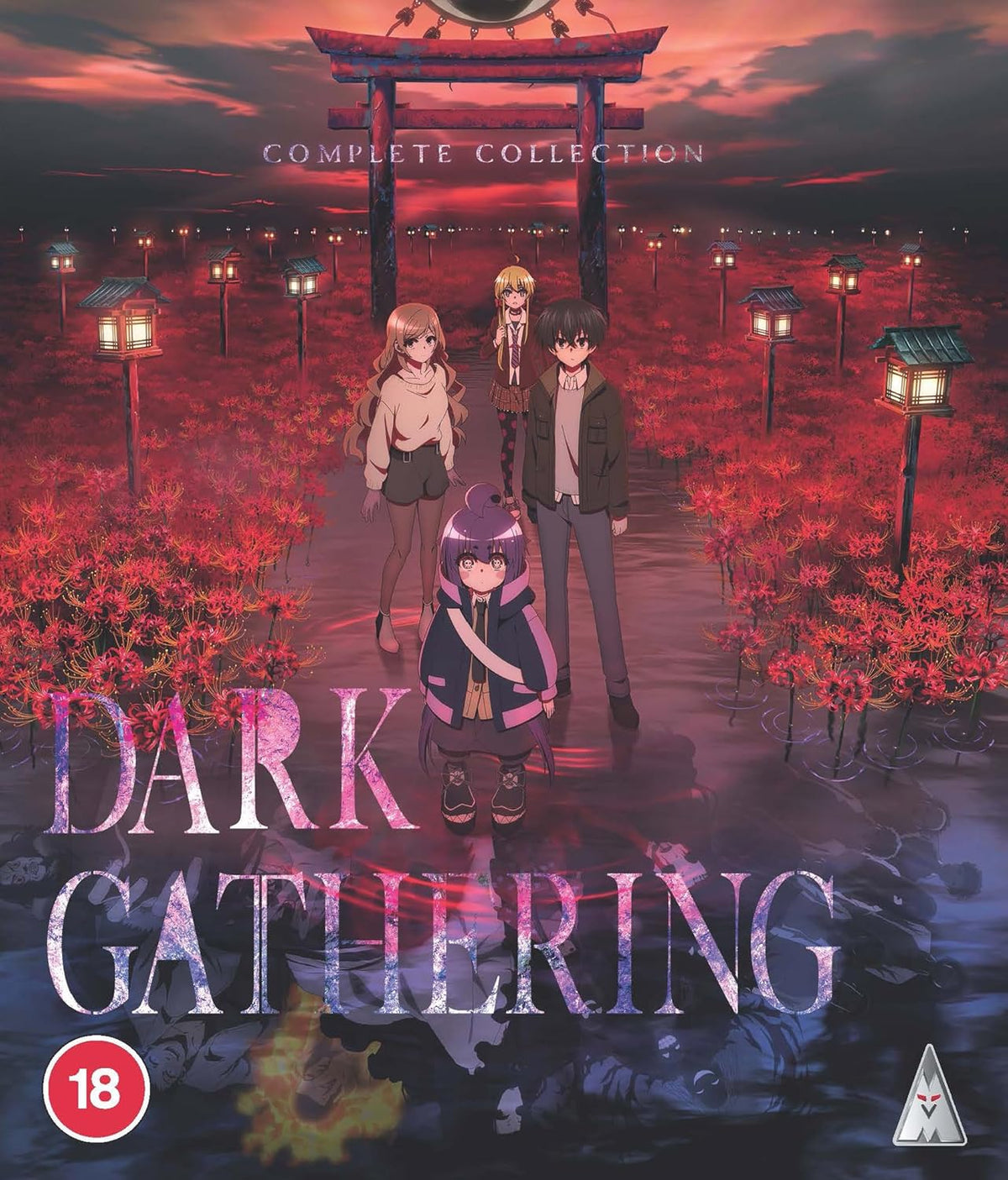 “Dark Gathering” Blu-ray cover featuring three anime characters in a red field.