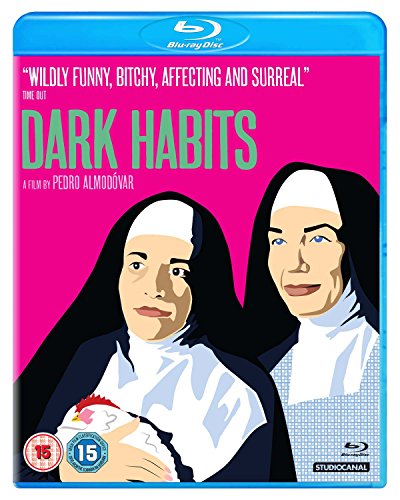 Blu-ray cover for "Dark Habits" featuring two nuns and a chicken.