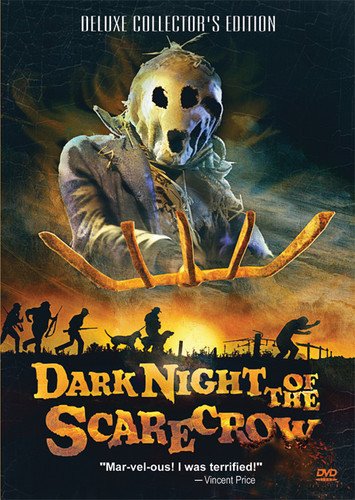 DVD cover for "Dark Night of the Scarecrow" featuring a menacing scarecrow.