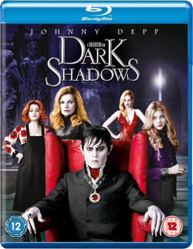 Blu-ray cover for Dark Shadows featuring Johnny Depp and cast in a gothic setting.