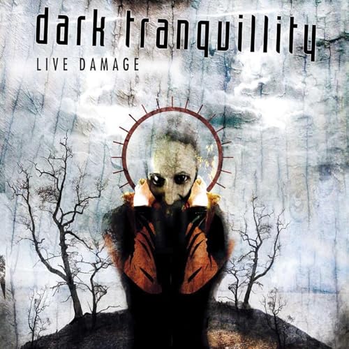 Dark Tranquillity “Live Damage” album cover with a distressed face in a halo.