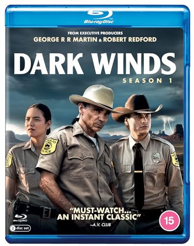 “Dark Winds” Season 1 Blu-ray cover featuring three people in law enforcement uniforms.