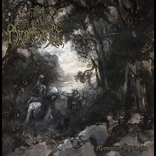 Dark, gothic album cover with figures in a forest, featuring ornate gold text.