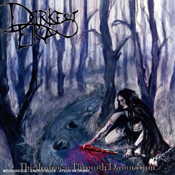 Dark fantasy album art featuring a woman with a blade in a bleak forest.