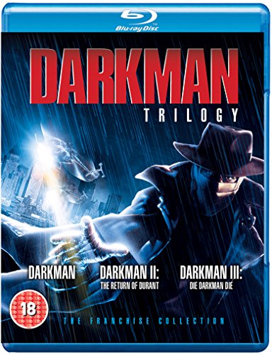 Darkman Trilogy" Blu-ray cover featuring a shadowy figure and city skyline.